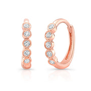 14k Gold 5 Diamond Bezel Mini Huggie Earrings