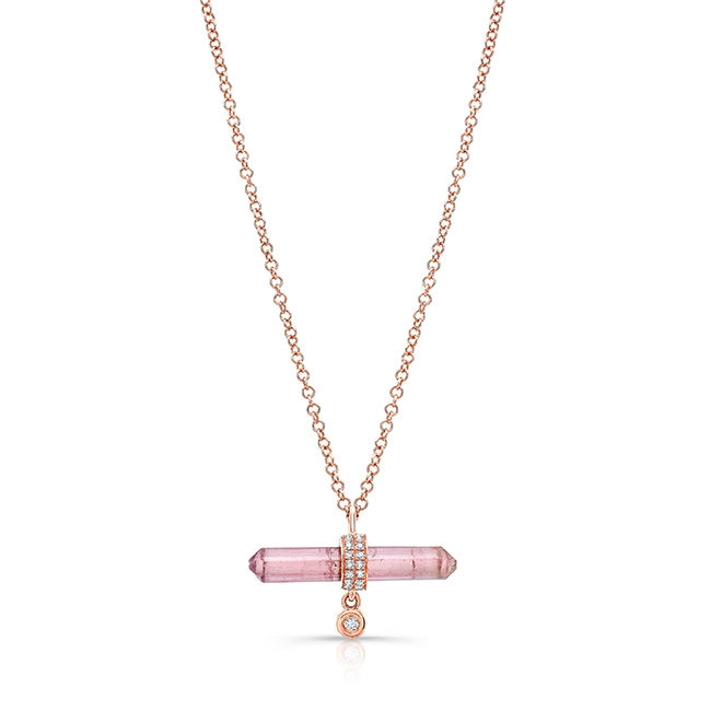 14k Gold Tri-Color Tourmaline & Diamonds Necklace