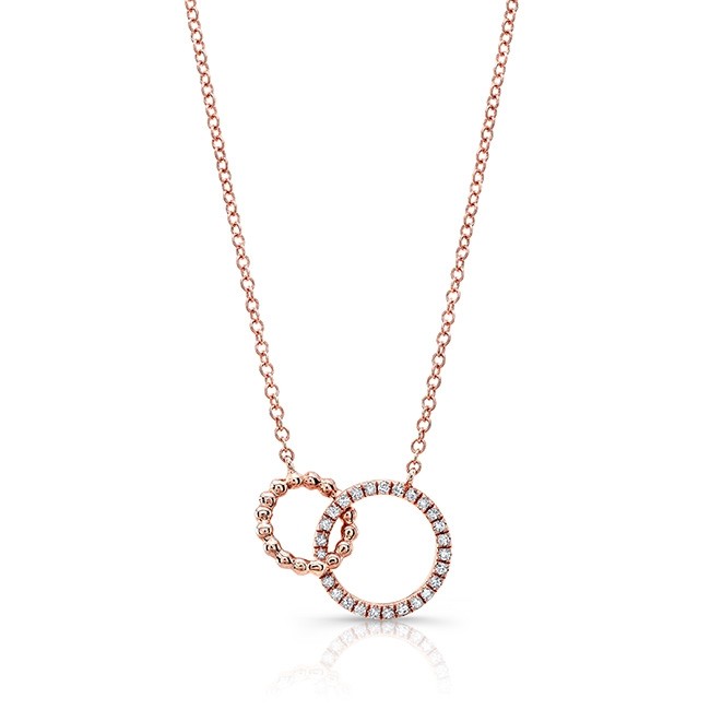 14KT Rose Gold Diamond Interlocking Circle Necklace